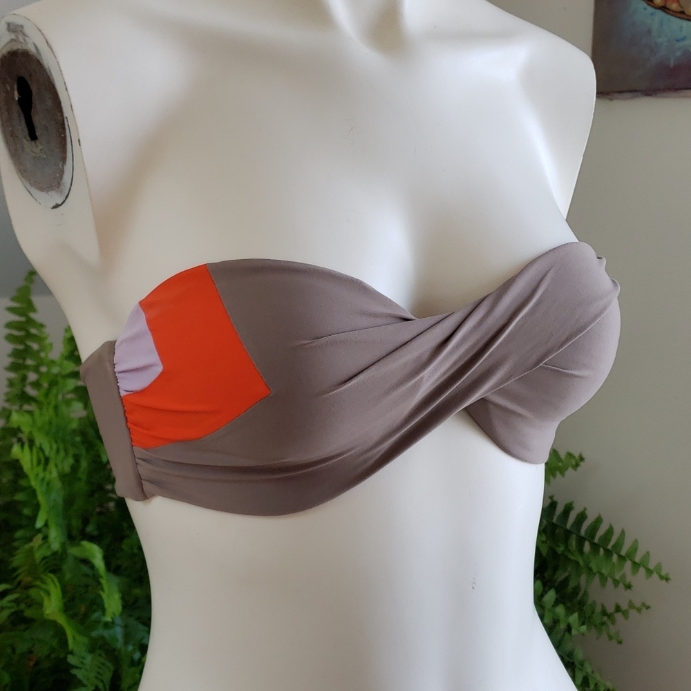L*Space Color Blocked Neo Bandeau Bikini Top Taupe - Picture 2 of 10